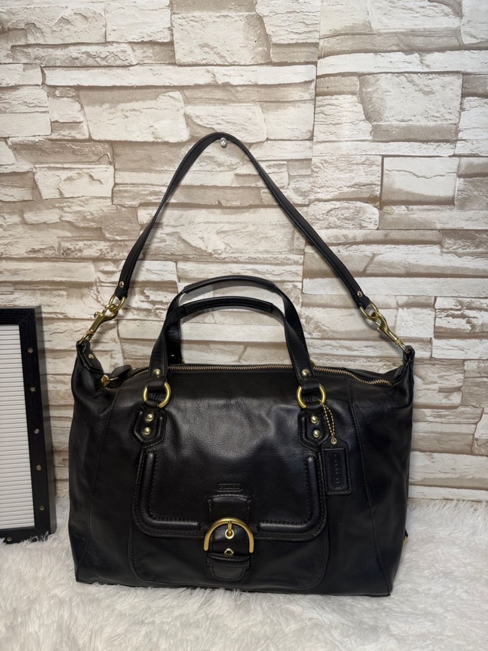 Coach Black Leather Campbell Satchel